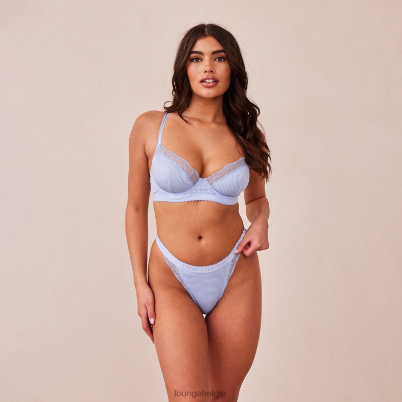 Set van geribbelde balconette-bh en string/slip vrouwen blauw Lounge ondergoed 008ZJ89 - Image 21