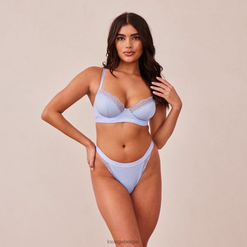 Set van geribbelde balconette-bh en string/slip vrouwen blauw Lounge ondergoed 008ZJ89 - Image 23