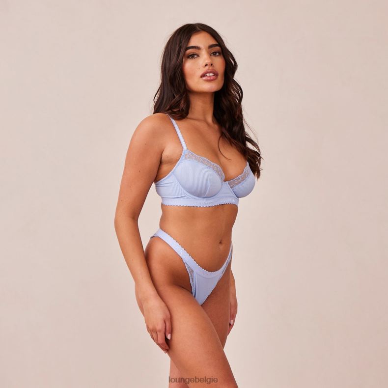 Set van geribbelde balconette-bh en string/slip vrouwen blauw Lounge ondergoed 008ZJ89 - Image 4