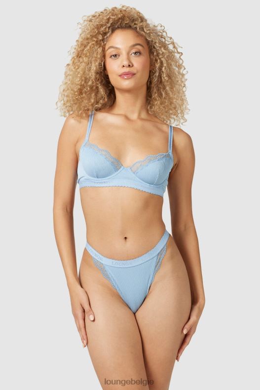 Set van geribbelde balconette-bh en string/slip vrouwen blauw Lounge ondergoed 008ZJ89 - Image 5