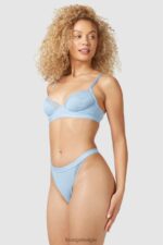 Set van geribbelde balconette-bh en string/slip vrouwen blauw Lounge ondergoed 008ZJ89 - Image 7