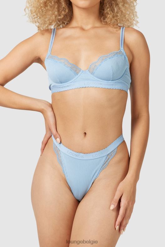 Set van geribbelde balconette-bh en string/slip vrouwen blauw Lounge ondergoed 008ZJ89 - Image 8