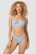 Set van geribbelde balconette-bh en string/slip vrouwen blauw Lounge ondergoed 008ZJ89 - Image 9