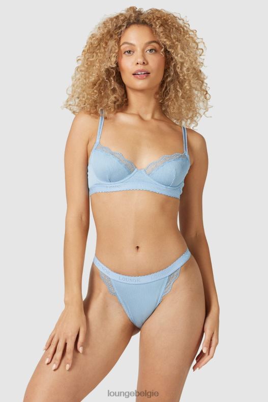 Set van geribbelde balconette-bh en string/slip vrouwen blauw Lounge ondergoed 008ZJ89 - Image 9