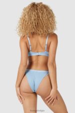 Set van geribbelde balconette-bh en string/slip vrouwen blauw Lounge ondergoed 008ZJ89 - Image 10