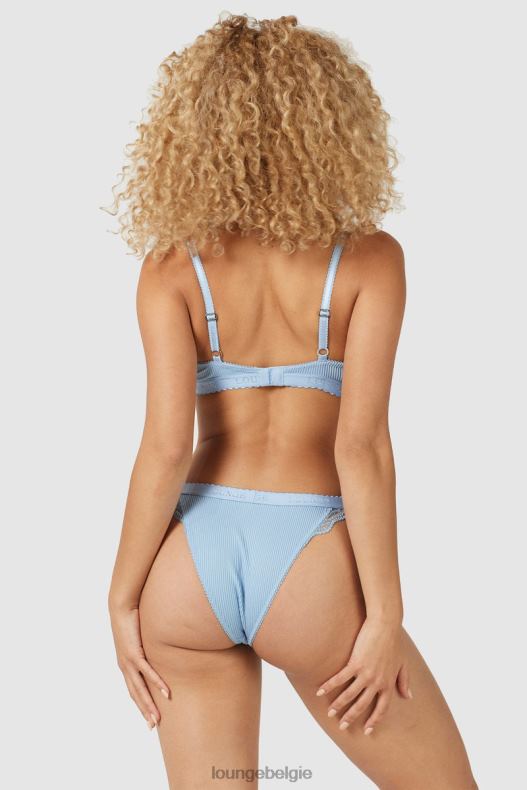 Set van geribbelde balconette-bh en string/slip vrouwen blauw Lounge ondergoed 008ZJ89 - Image 10