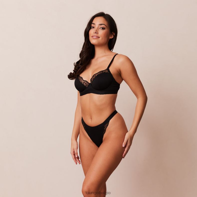 Set van geribbelde balconette-bh en string/slip vrouwen zwart Lounge ondergoed 008ZJ73 - Image 7