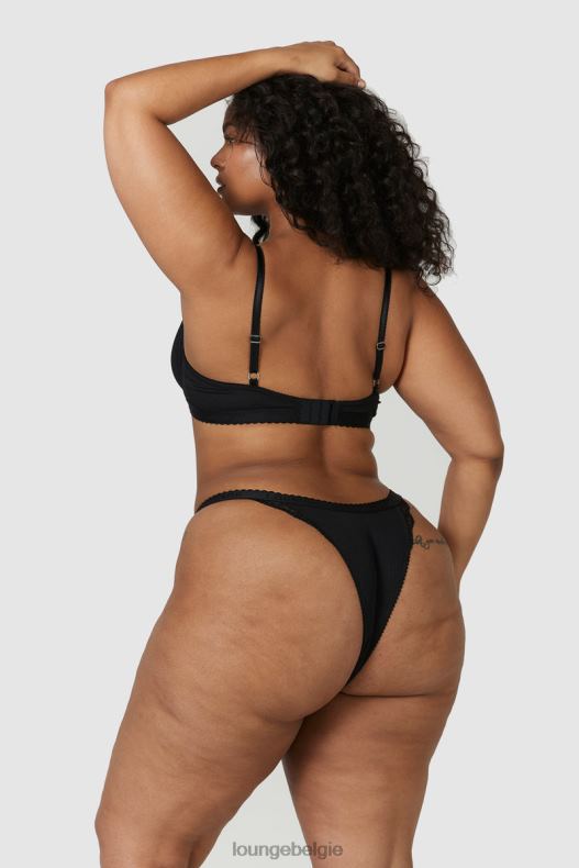 Set van geribbelde balconette-bh en string/slip vrouwen zwart Lounge ondergoed 008ZJ73 - Image 10