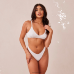 Set van geribbelde triangelbeha en string/slip vrouwen wit Lounge ondergoed 008ZJ236