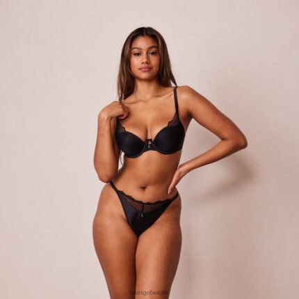 Set van gewatteerde kanten balconette-bh en g-string/slip vrouwen zwart Lounge ondergoed 008ZJ161