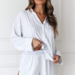 Set van pyjamashirt en korte broek met krijtstreep vrouwen vorst Lounge kleding 008ZJ966