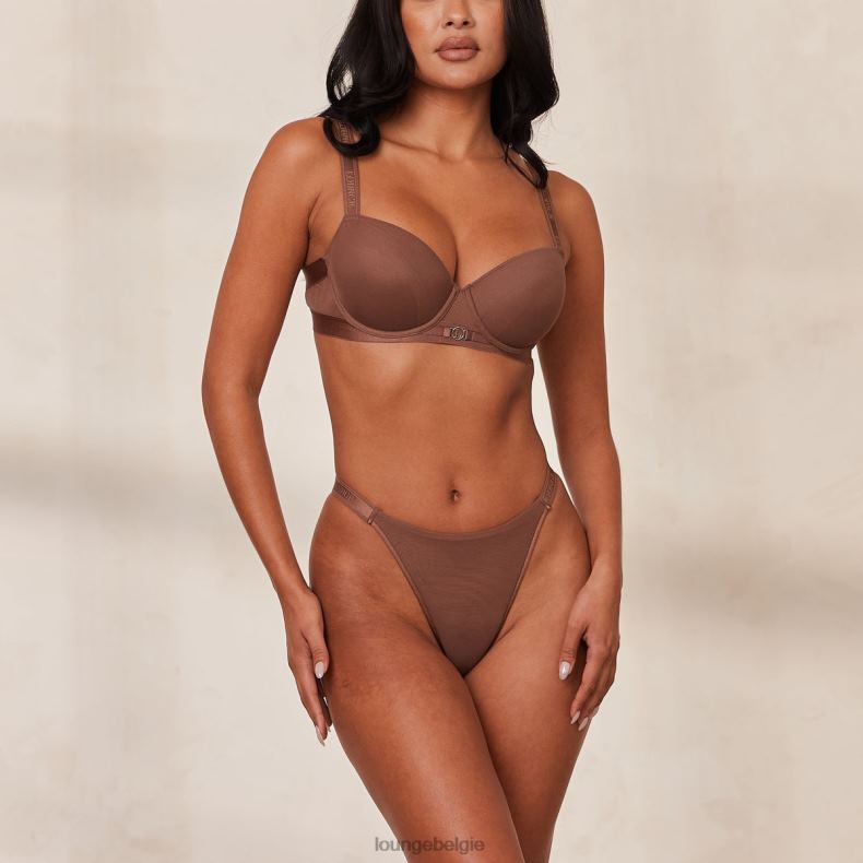 Set van T-shirtbeha en string/slip van gladde mesh vrouwen kastanje Lounge ondergoed 008ZJ122 - Image 1
