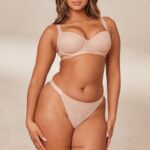 Set van T-shirtbeha en string/slip van gladde mesh vrouwen taupe Lounge ondergoed 008ZJ127 - Image 5