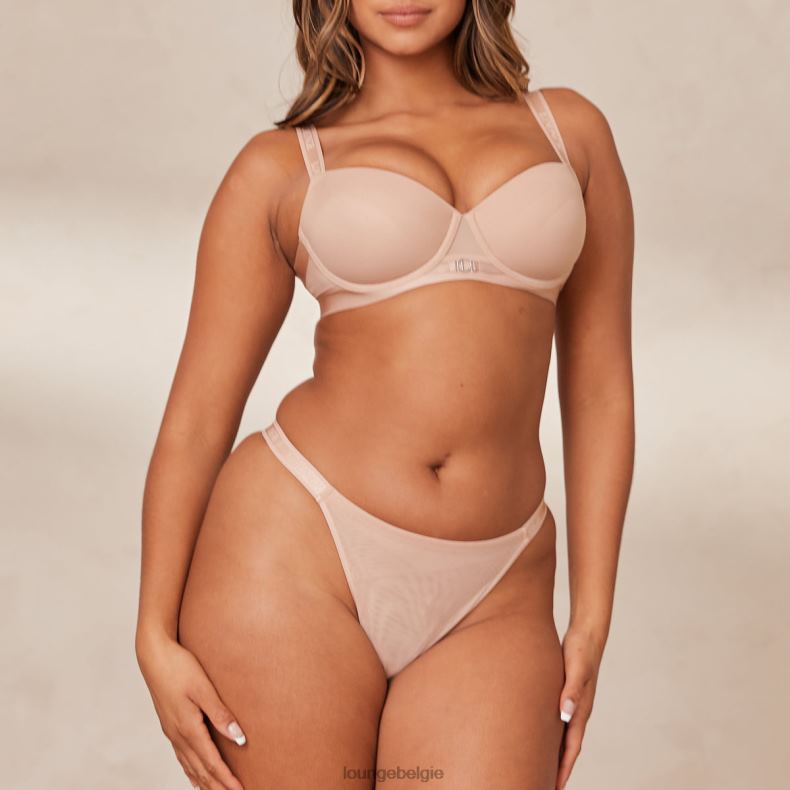 Set van T-shirtbeha en string/slip van gladde mesh vrouwen taupe Lounge ondergoed 008ZJ127 - Image 5
