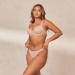 Set van T-shirtbeha en string/slip van gladde mesh vrouwen taupe Lounge ondergoed 008ZJ127 - Image 7