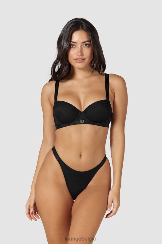 Set van T-shirtbeha en string/slip van gladde mesh vrouwen zwart Lounge ondergoed 008ZJ128 - Image 9