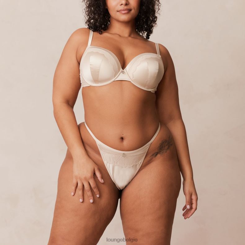 Set van zachte satijnen T-shirt-bh en string/slip vrouwen latte Lounge ondergoed 008ZJ143 - Image 9