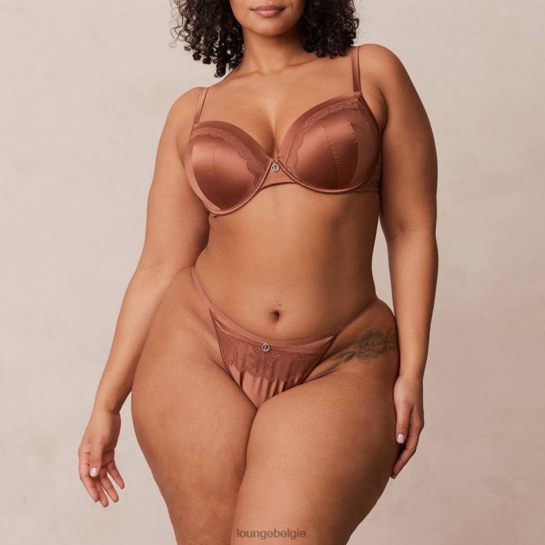Set van zachte satijnen T-shirt-bh en string/slip vrouwen mokka Lounge ondergoed 008ZJ141 - Image 9
