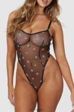 transparante bodysuit met bloemen vrouwen zwart Lounge ondergoed 008ZJ264 - Image 11