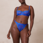 tweekleurige balconnet bh en stringset met bloesem vrouwen blauw Lounge ondergoed 008ZJ51 - Image 6