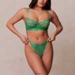 tweekleurige balconnet bh en stringset met bloesem vrouwen groente Lounge ondergoed 008ZJ103 - Image 3