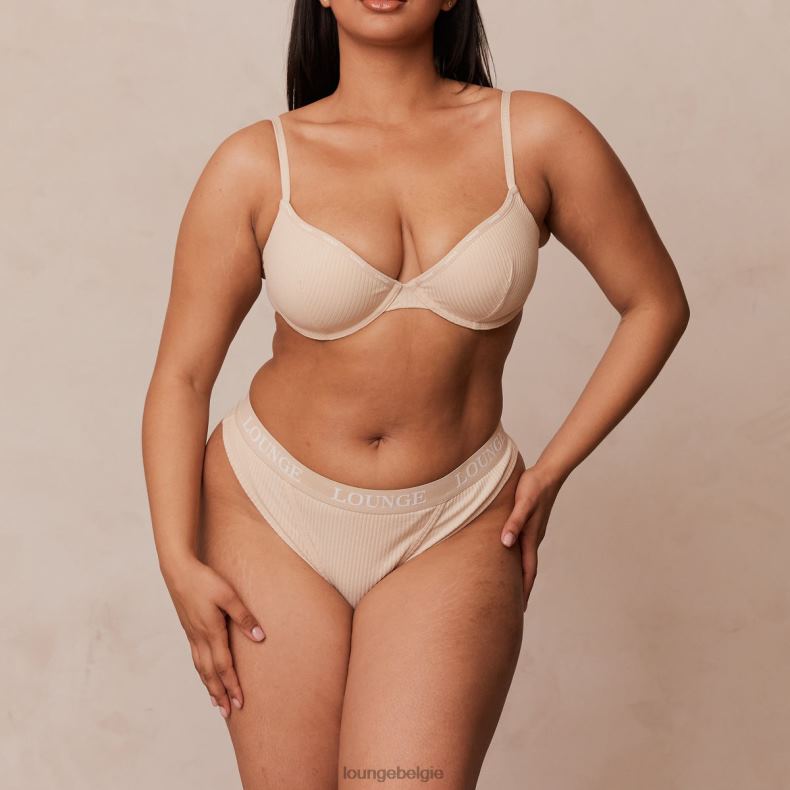 Ultracomfortabele geribbelde T-shirt-bh en stringset vrouwen latte Lounge ondergoed 008ZJ80 - Image 2