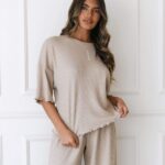 zacht wafelpyjamatopje vrouwen nerts Lounge kleding 008ZJ918