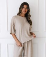 zacht wafelpyjamatopje vrouwen nerts Lounge kleding 008ZJ918