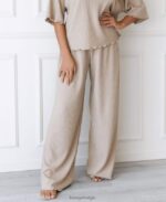 zachte pyjamabroek met wafelpatroon vrouwen nerts Lounge kleding 008ZJ962 - Image 4